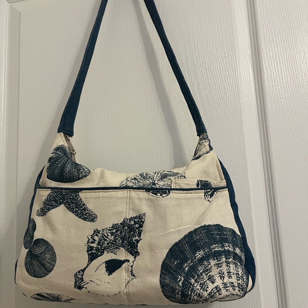 Nautical Print Canvas Shoulder Bag